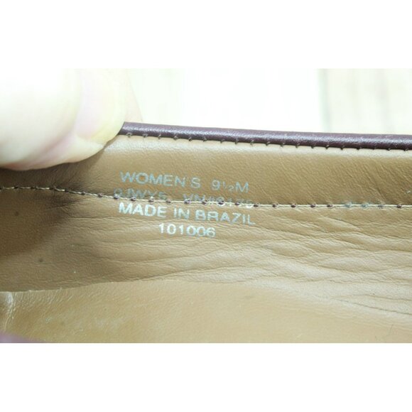 LL Bean Brown Leather Wedge Heel Moccasin Loafer Platform Shoes Size 9.5 M - Picture 8 of 9